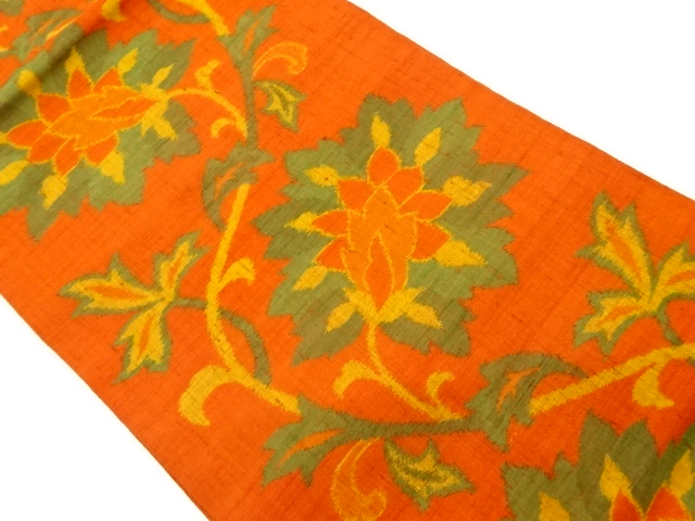 JAPANESE KIMONO / VINTAGE NAGOYA OBI / TSUMUGI / WOVEN FLOWER ARABESQUE